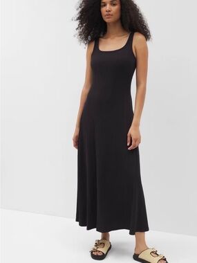 Soma Black Rib Square Neck Lounge Maxi Dress Women’s size Medium Modal Cotton